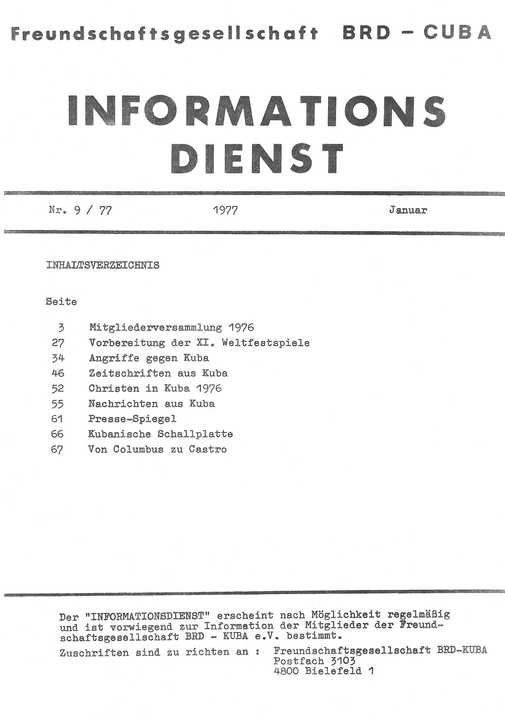 Informationsdienst der Freundschaftsgesellschaft BRD-Kuba 1-1977