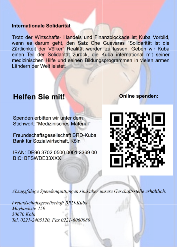 Medizinisches Material für Kuba, Flyer