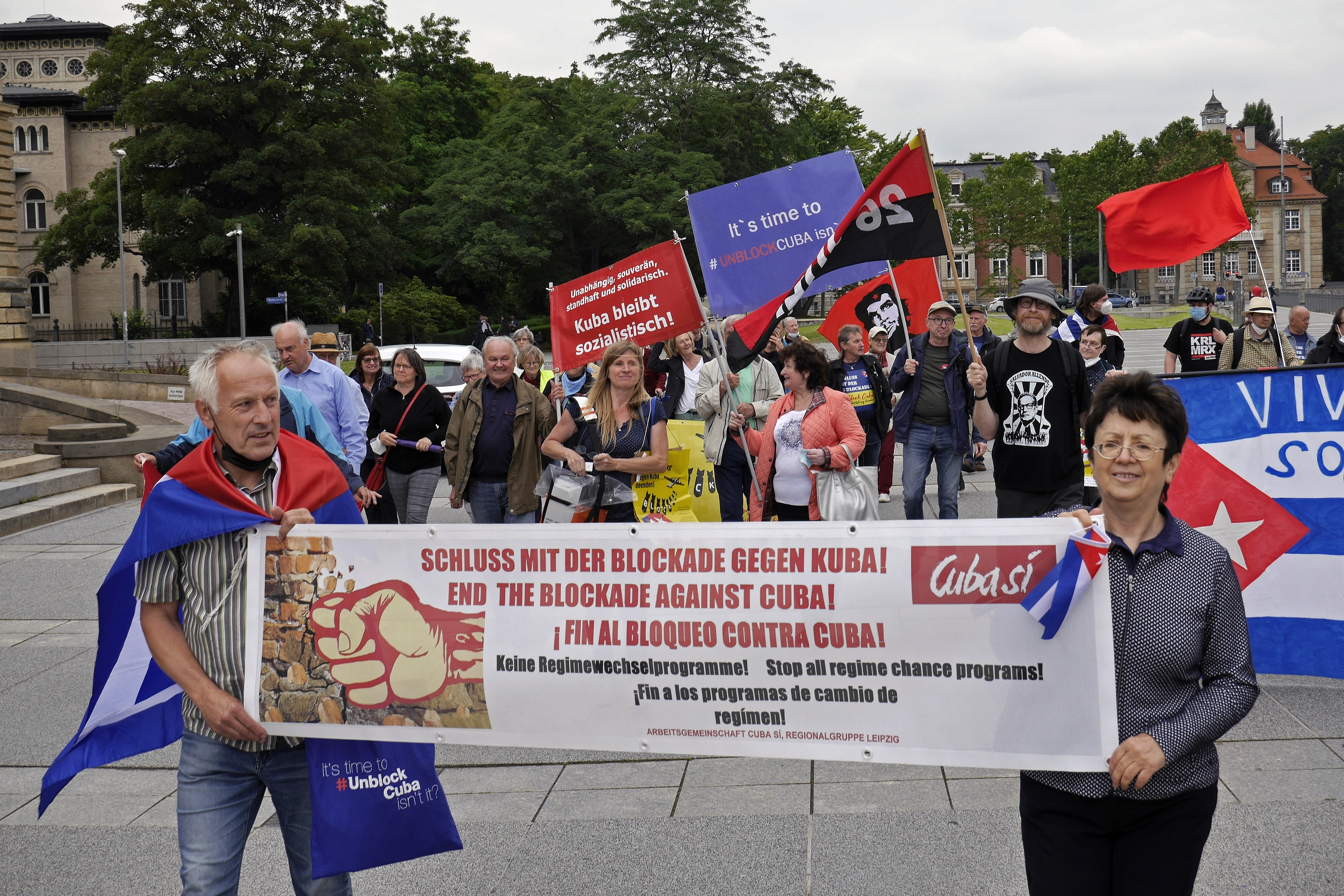 Demonstration gegen die US-Blockade Kubas in Leipzig