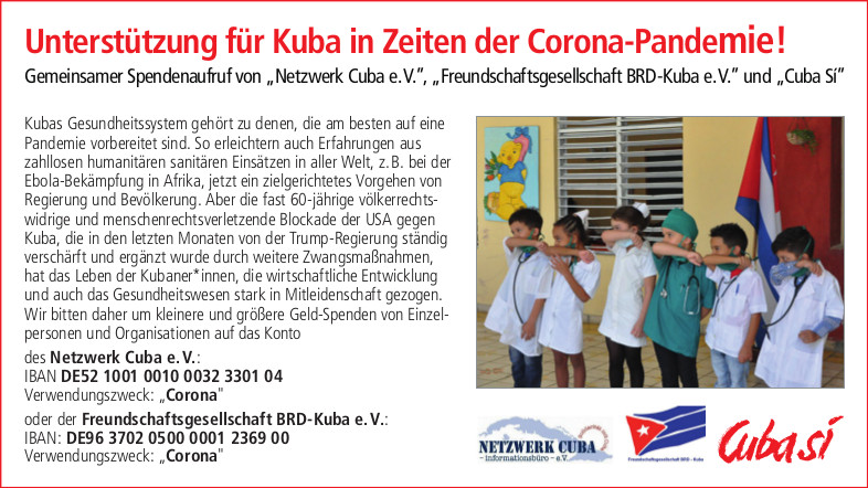 Unterstützung für Kuba in Zeiten der Corona-Pandemie