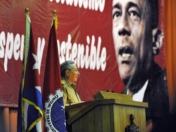 Raúl Castro Ruz auf der Abschlussveranstaltung des 20. Kongresses des Kubanischen Gewerkschaftsdachverbandes am 22. Februar 2014