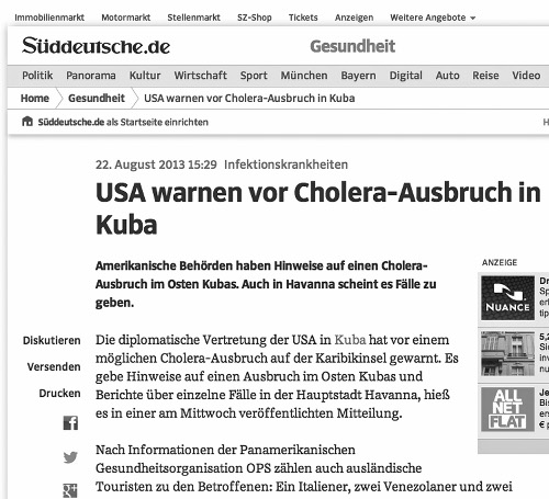 USA warnen vor Cholera-Ausbruch in Kuba