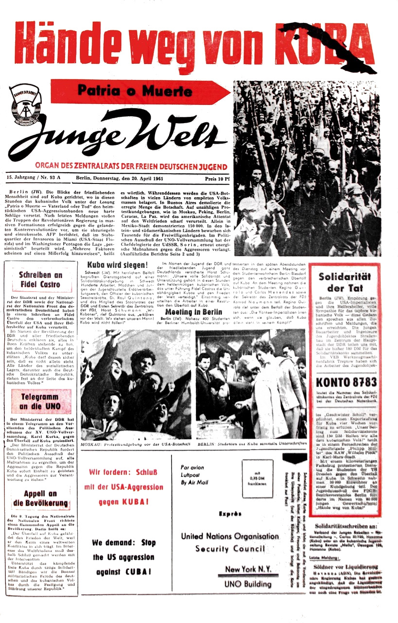 Hände weg von Kuba - junge Welt Titelblatt