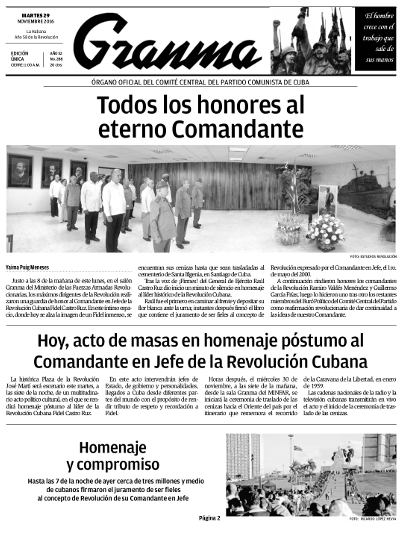 Granma Titelblatt 29.11.2016, Zum Tod von Fidel Castro