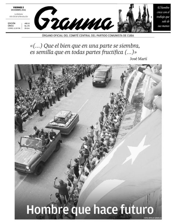 Granma Titelblatt 02.12.2016, Zum Tod von Fidel Castro