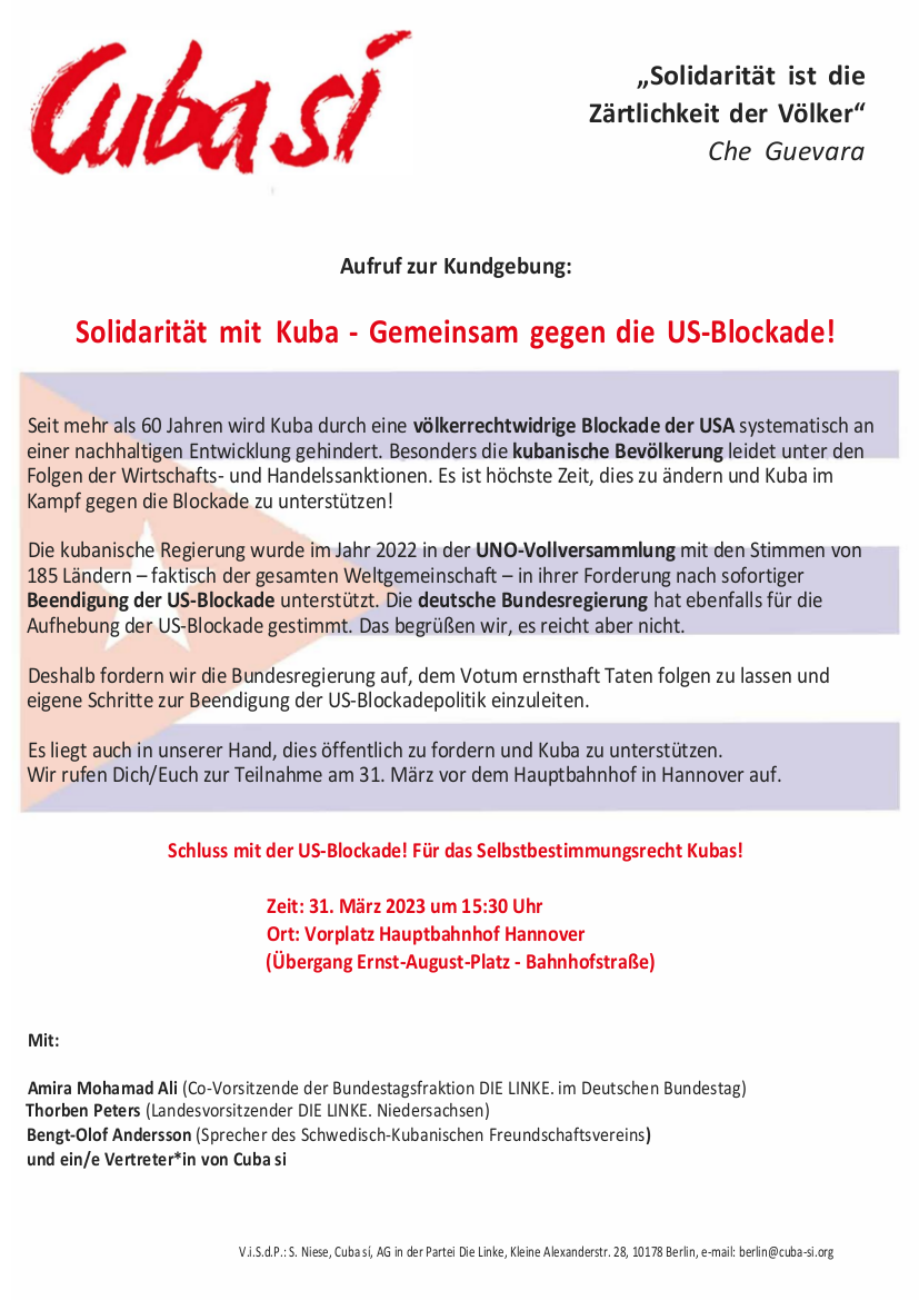 Solidarität mit Kuba - Gemeinsam gegen die US-Blockade!