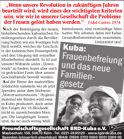 „Wenn unsere Revolution in zukünftigen Jahrenbeurteilt wird, wird eines der wichtigsten Kriteriensein, wie wir in unserer Gesellschaft die Probleme der Frauen gelöst haben werden.“