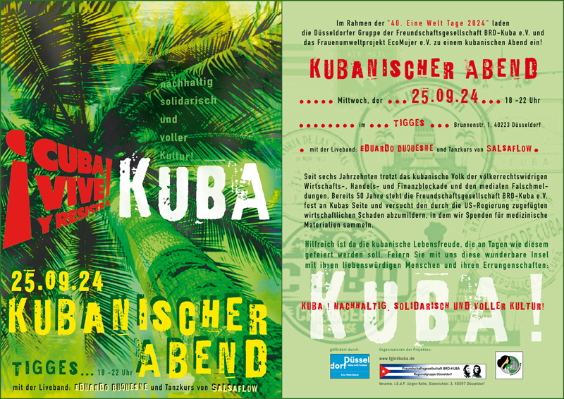 Kubanischer Abend – Mittwoch, 25. September 2024, 18:00 Uhr Tigges, Brunnenstr. 1, 40223 Düsseldorf