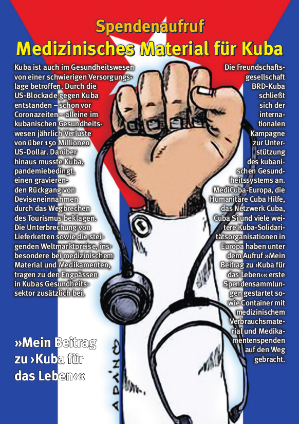 Flyer zur Kampagne Medizinisches „Material für Kuba“