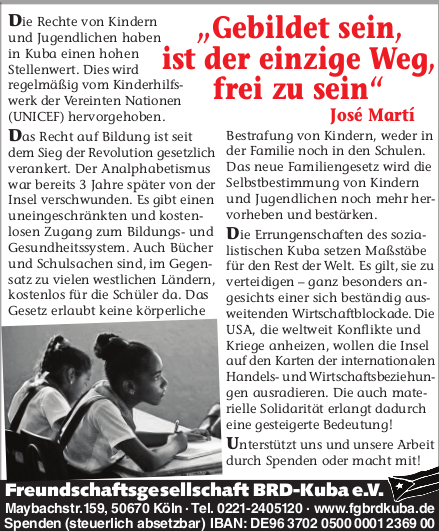 Aus der FG 83 „Gebildet sein, ist der einzige Weg, frei zu sein“José Martí