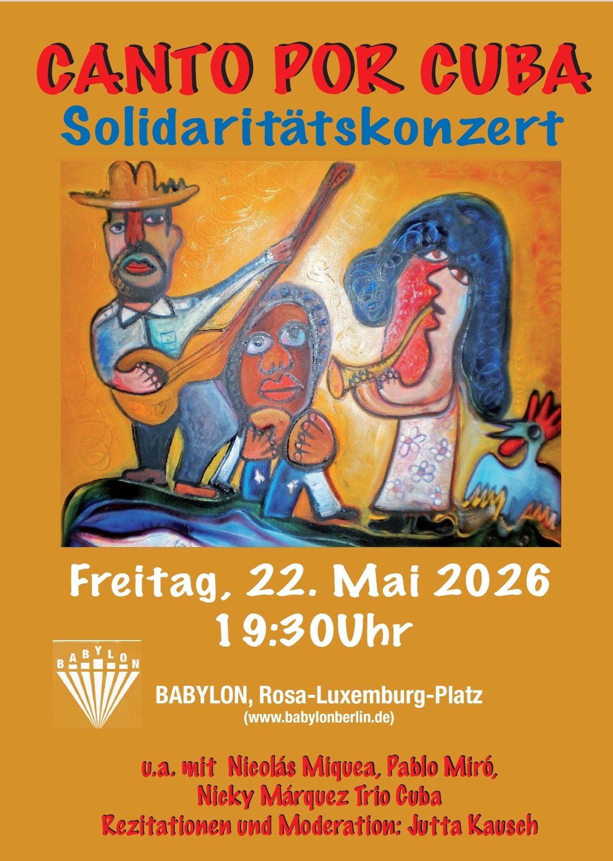 Home 19 CANTO POR CUBA Solidaritätskonzert Freitag, 22. Mai 2026 19:30Uhr