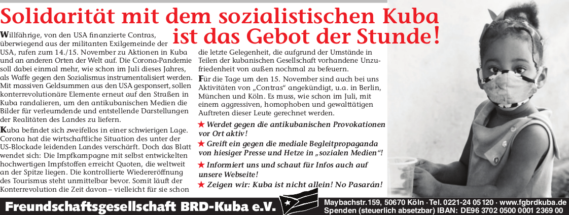Solidarität mit dem sozialistischen Kuba ist das Gebot der Stunde