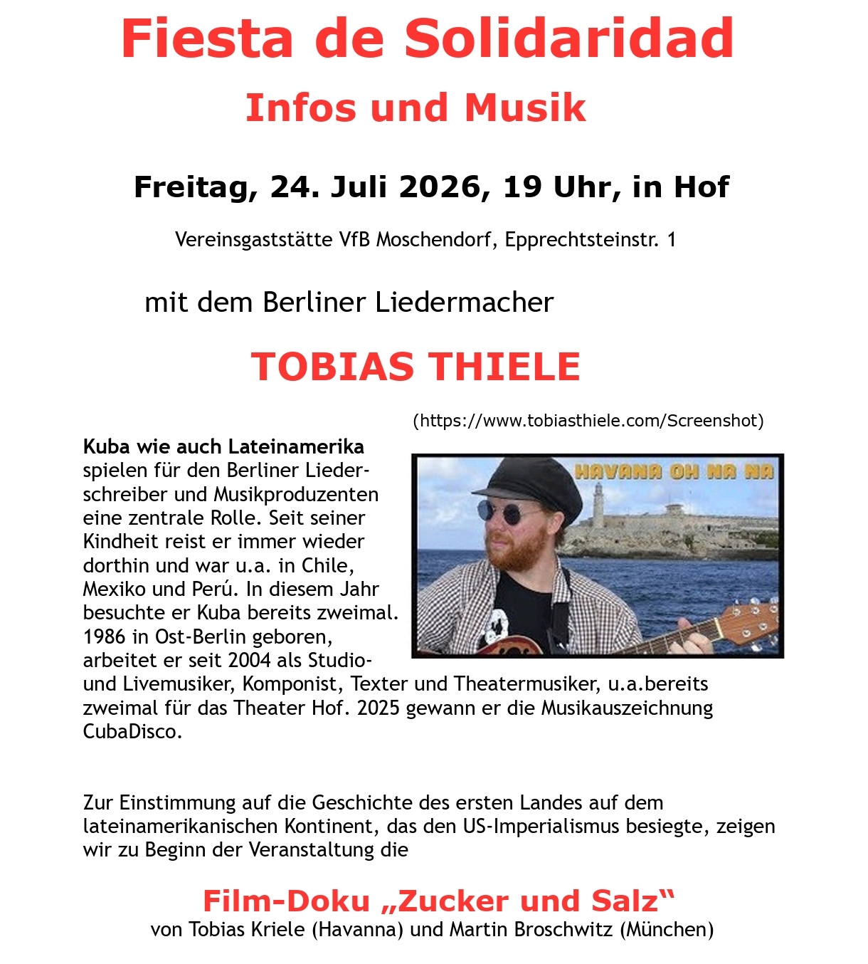 Home 17 Fiesta de Solidaridad am Freitag, 24. Juli 2026, 19 Uhr, in Hof