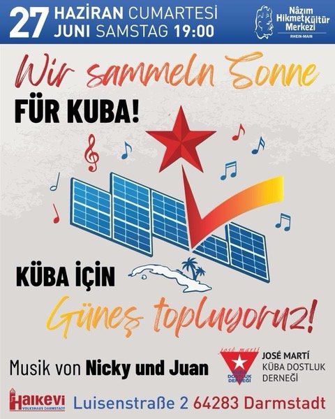 Kuba-Solidaritätsabend am 27.6.26 um 19 Uhr im  Halkevi, Darmstadt