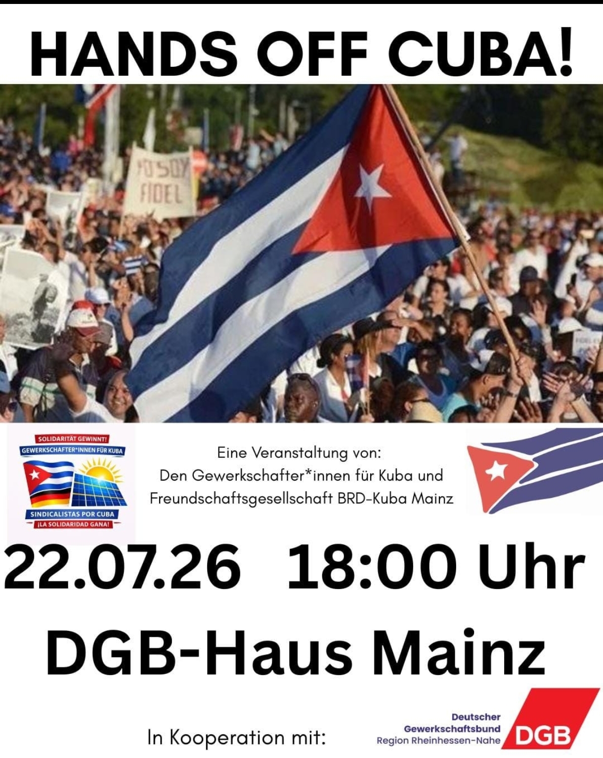 Home 20 HANDS OFF CUBA 22.07.26 18:00 Uhr DGB-Haus Mainz