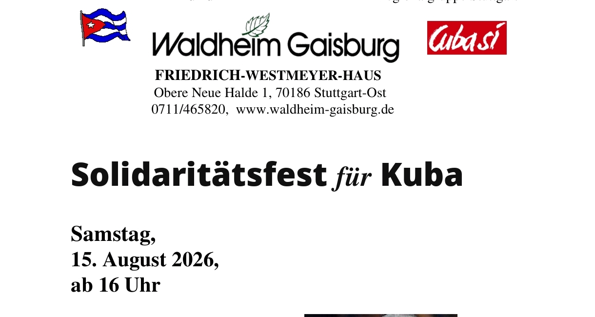 Home 20 15.08.26, ab 16 Uhr: Solidaritätsfest für Kuba, 100 JahreFidel Castro