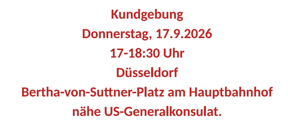 Home 19 Kundgebung Donnerstag, 17.9.2026 17-18:30 Uhr Düsseldorf